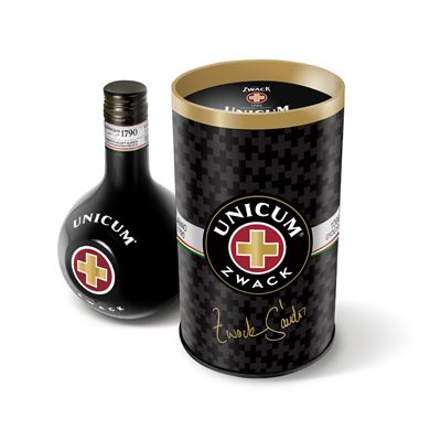 Unicum Gyógynövénylikőr Barista és Orange Bitter Miniatűrökkel Papírdíszdobozban 32–40% 700 ml és 2 x 40 ml