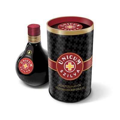 Unicum Szilva Gyógynövénylikőr Barista és Orange Bitter Miniatűrökkel Papírdíszdobozban 32% 700 ml és 2 x 40 ml