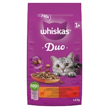 Whiskas 1+ Duo teljes értékű szárazeledel felnőtt macskák számára báránnyal és pulykával 1,4 kg