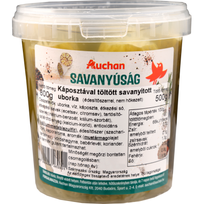 Auchan Kedvenc káposztával töltött savanyított uborka vödrös 500 g