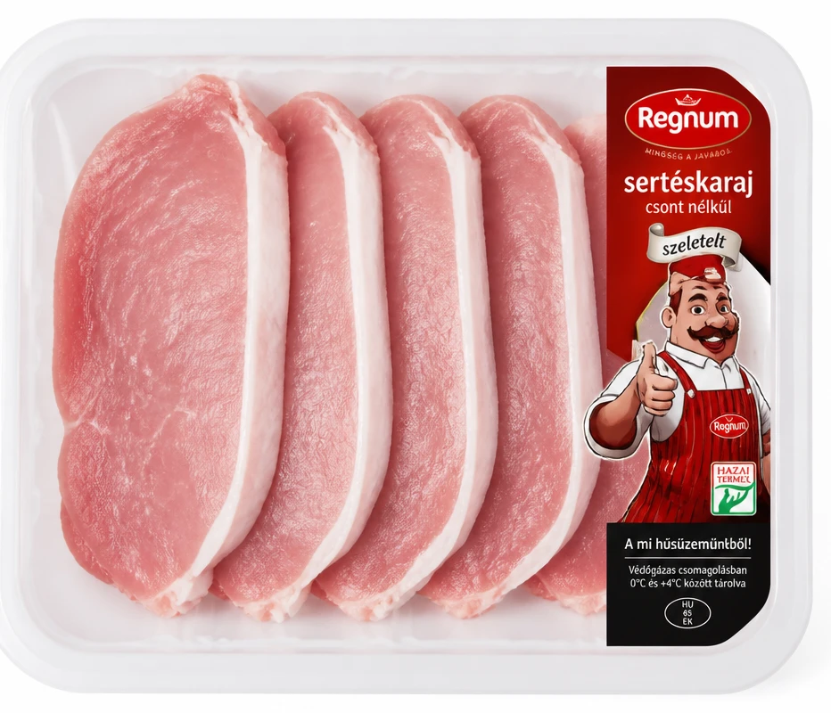 Regnum sertéskaraj csont nélkül; szeletelt; tálcás