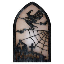 Ház formájú halloween dísz, világítással