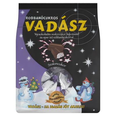 Vadász tejcsokoládés szaloncukor tejkrémmel és eper ízű robbanócukorral 300 g